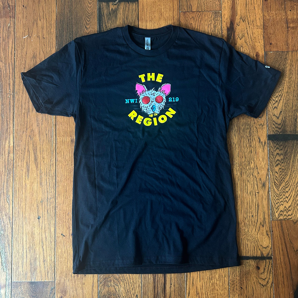 Region Rat t-shirt black t shirt featuring color rat art on wood floor background